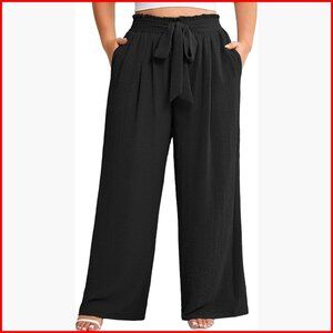 Plus Size Wide Leg Palazzo Pants High Waist Elastic Lounge Casual with Pockets